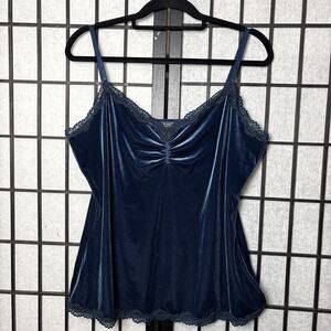Y2K Velvet Tank Lace Trim Romantic Cottagecore XL Navy Adjustable Strap